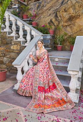 Pink Kashmiri Pashmina Style Blend Cotton Weaving Saree With Blouse 4