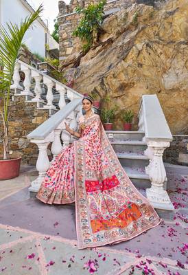 Pink Kashmiri Pashmina Style Blend Cotton Weaving Saree With Blouse 5