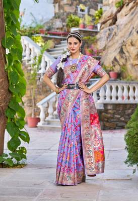 Purple Stylish Blend Cotton Banarasi Style Soft Cotton Silk Saree With Blouse 1