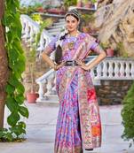 Purple Stylish Blend Cotton Banarasi Style Soft Cotton Silk Saree With Blouse