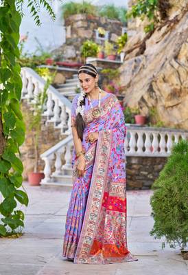 Purple Stylish Blend Cotton Banarasi Style Soft Cotton Silk Saree With Blouse 2