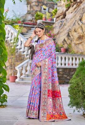 Purple Stylish Blend Cotton Banarasi Style Soft Cotton Silk Saree With Blouse 3