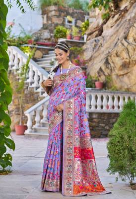 Purple Stylish Blend Cotton Banarasi Style Soft Cotton Silk Saree With Blouse 4