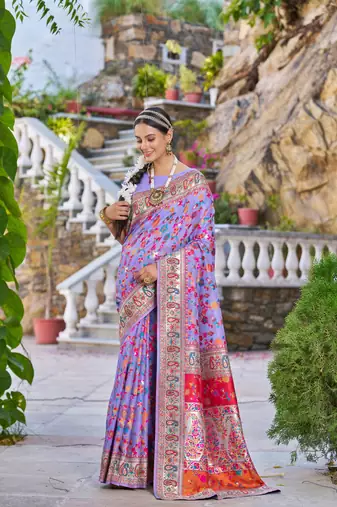Purple Stylish Blend Cotton Banarasi Style Soft Cotton Silk Saree With Blouse