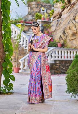 Purple Stylish Blend Cotton Banarasi Style Soft Cotton Silk Saree With Blouse 5