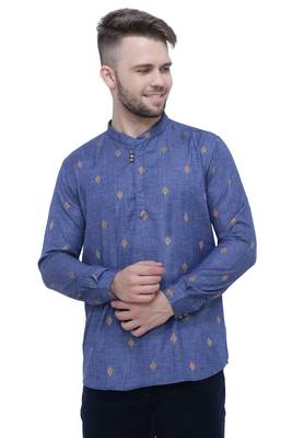 men's dark navy lyocell short kurta   1