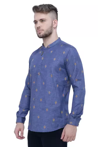 men's dark navy lyocell short kurta  