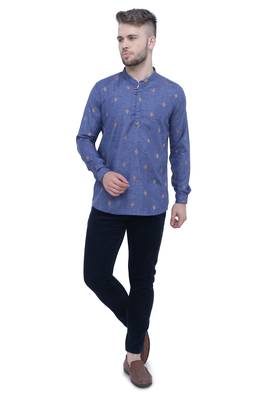 men's dark navy lyocell short kurta   4
