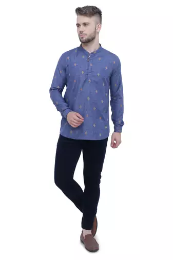 men's dark navy lyocell short kurta  