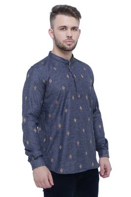 men's charcoal black lyocell short kurta 1