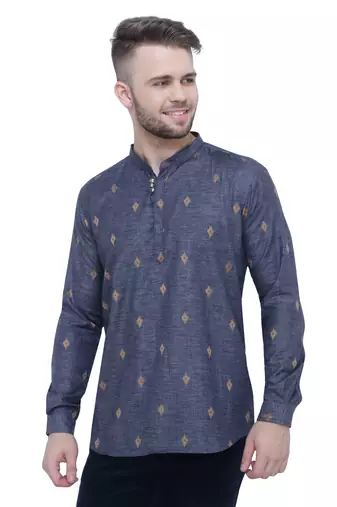 men's charcoal black lyocell short kurta