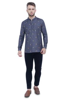 men's charcoal black lyocell short kurta 4