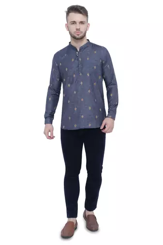 men's charcoal black lyocell short kurta