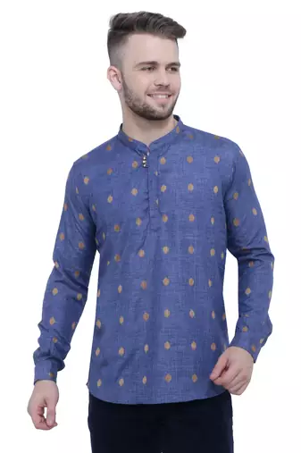men's dark navy lyocell short kurta