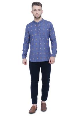 men's dark navy lyocell short kurta 1