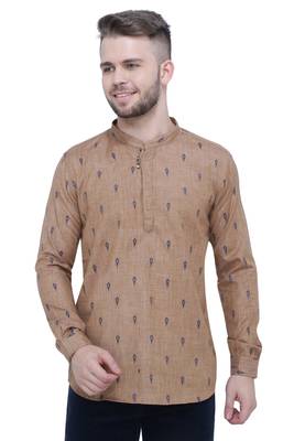 men's beige khaki lyocell short kurta 2