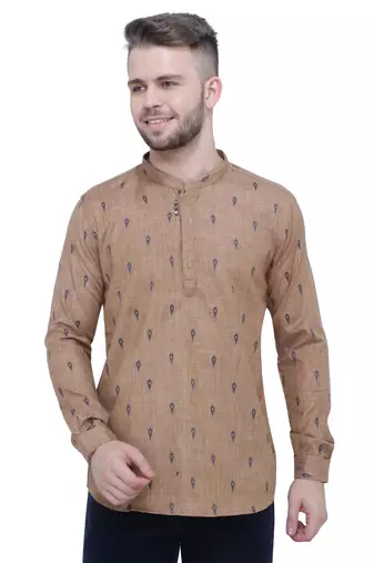 men's beige khaki lyocell short kurta