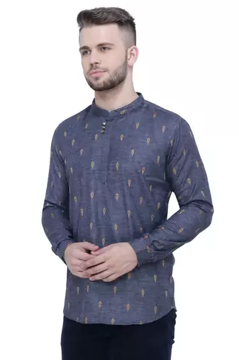 men's charcoal black lyocell short kurta
