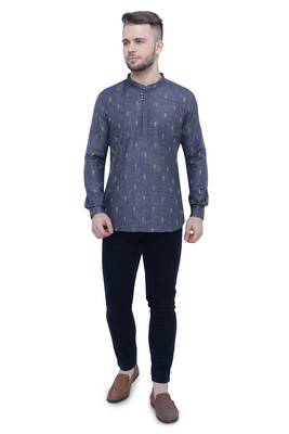 men's charcoal black lyocell short kurta 4