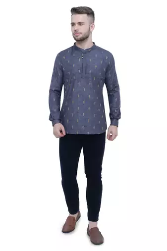 men's charcoal black lyocell short kurta