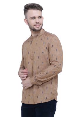 men's beige khaki lyocell short kurta 4