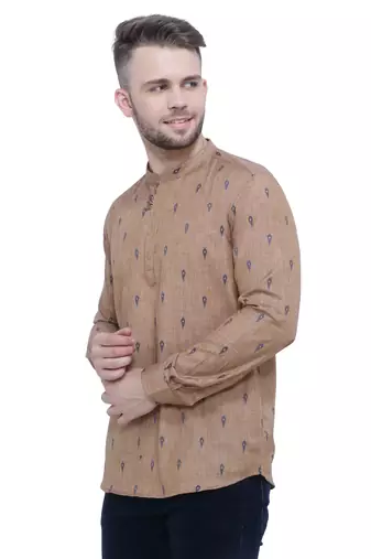 men's beige khaki lyocell short kurta