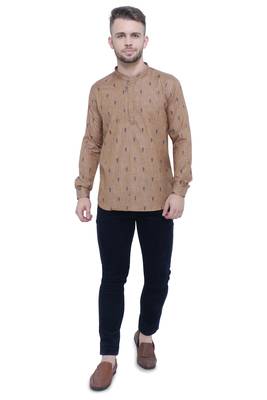 men's beige khaki lyocell short kurta 1
