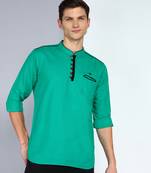 men's linen cotton forest green short kurta  