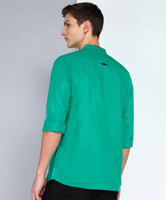 men's linen cotton forest green short kurta   2