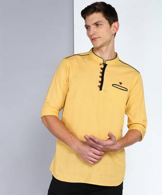 men's linen cotton royal beige short kurta 1