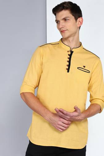 men's linen cotton royal beige short kurta