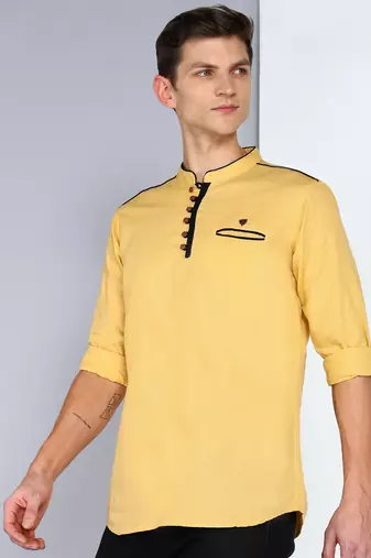 men's linen cotton royal beige short kurta