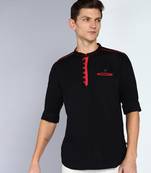 men's black linen cotton tailored fit short kurta