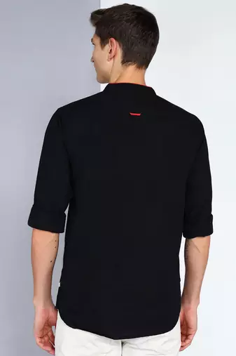 men's black linen cotton tailored fit short kurta