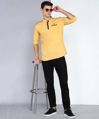 men's linen cotton royal beige short kurta 4