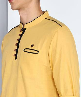 men's linen cotton royal beige short kurta 5