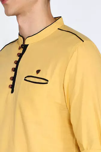 men's linen cotton royal beige short kurta