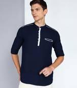 men's linen cotton navy blue short kurta