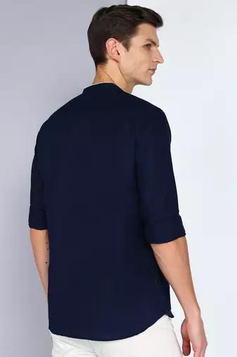 men's linen cotton navy blue short kurta