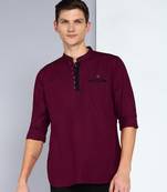 men's linen cotton maroon short kurta