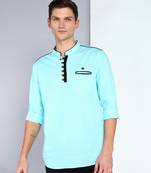 men's linen cotton turquoise short kurta