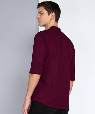 men's linen cotton maroon short kurta 2