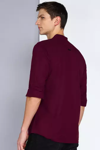 men's linen cotton maroon short kurta