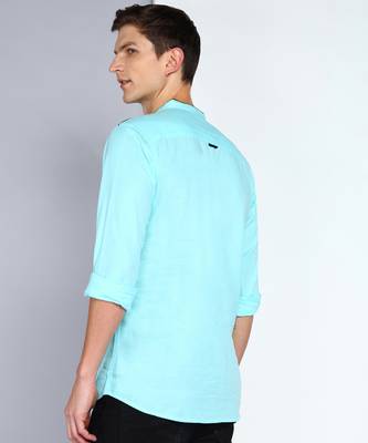 men's linen cotton turquoise short kurta 2