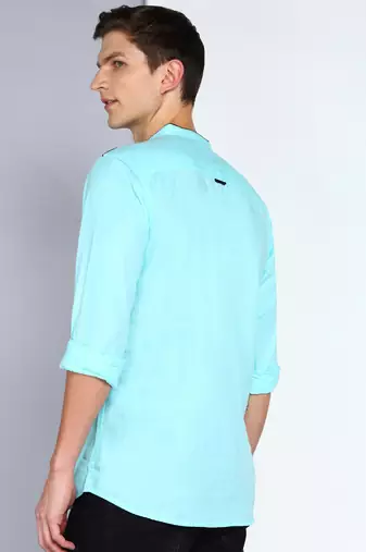 men's linen cotton turquoise short kurta