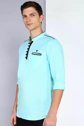 men's linen cotton turquoise short kurta