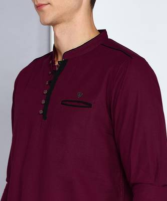 men's linen cotton maroon short kurta 5