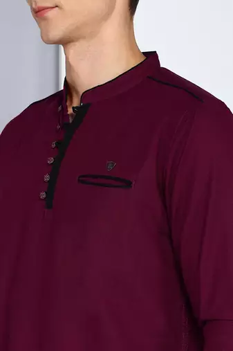 men's linen cotton maroon short kurta