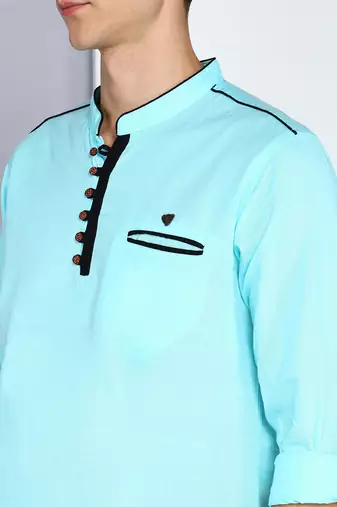 men's linen cotton turquoise short kurta