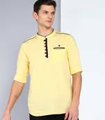 men's linen cotton cream yellow short kurta